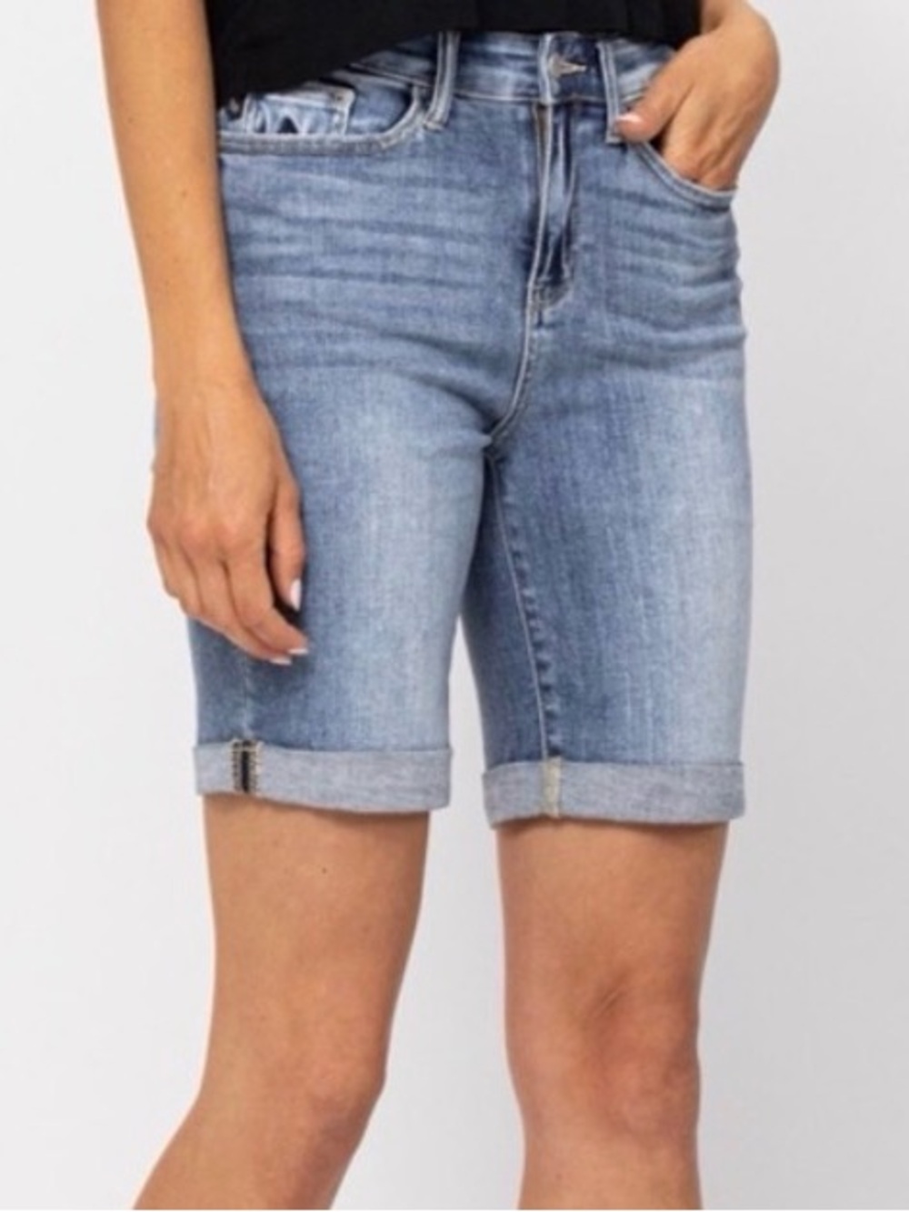 Judy Blue Light Wash Rolled Cuff Denim Bermuda Shorts
